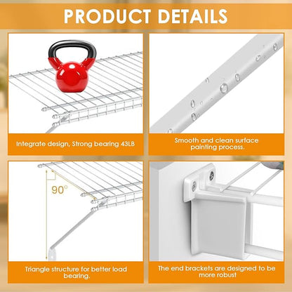 Wire Shelf Bracket Kit for 12" Deep Wire Shelving - Include 4 Support Brackets 4 End Bracket 8 Wall Clips, Easy Install Support for Home Wire Shelf Systems Closet Shelf Wire Storage Installation