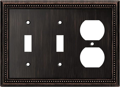 Henne Bery Sunken Pearls Heavy Duty Decorative Wall Plate Switch Plate Outlet Cover (Double Toggle/Single Duplex, Aged Bronze)