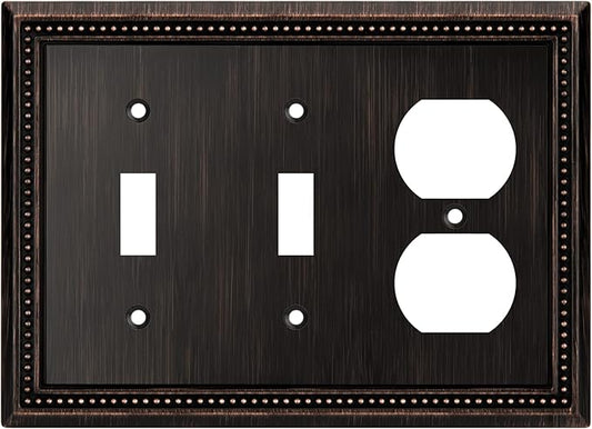 Henne Bery Sunken Pearls Heavy Duty Decorative Wall Plate Switch Plate Outlet Cover (Double Toggle/Single Duplex, Aged Bronze)