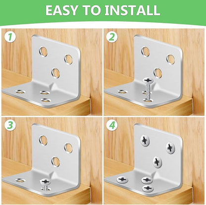 25Pcs Silver L Brackets for Shelves, 3 Sizes Angle Corner Braces Metal L Bracket Heavy Duty for Wood, Sturdy and Rustproof for Repairing Furniture with 82Pcs Screws Mounting Bracket Easily