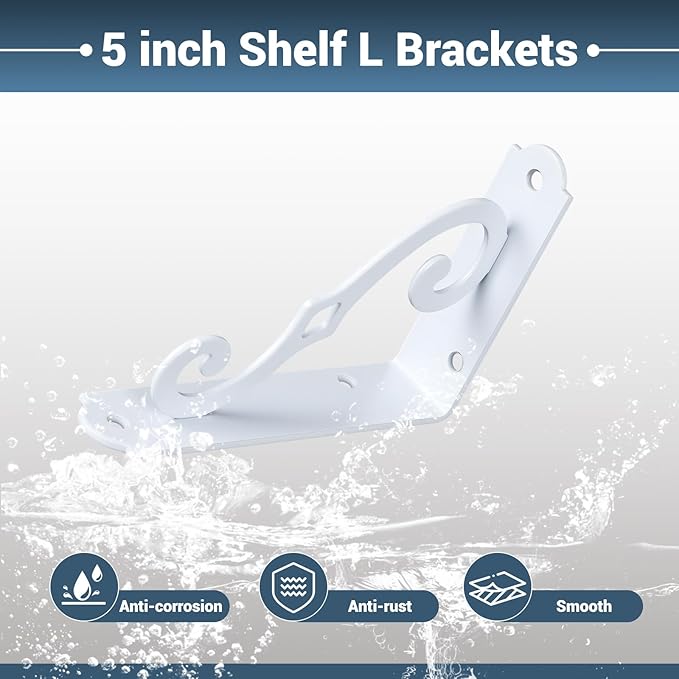 HOME MASTER HARDWARE 5" Decorative Shelf Brackets, Wall Mounted Floating Shelf Bracket, White Corner Brace Support with Screws 10 Pcs