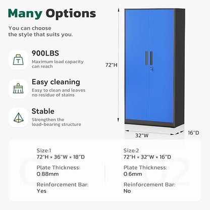 Greenvelly Metal Lockable Storage Cabinet, 72” Storage Cabinet with 2 Doors and 4 Adjustable Shelves for Office, Home, Garage, Pantry (Assembly Required, Black Blue)