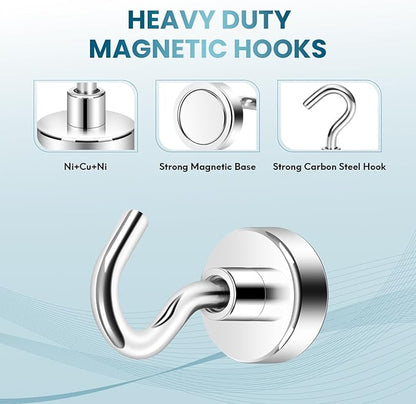 Neosmuk Magnetic Hooks, Heavy Duty 30lb+ Strong Magnet Hook for Cruise Cabins, Cruise Ship Essentials for Hanging, Metal Wall Refrigerator Hangers (Silver White, 10 Pack)