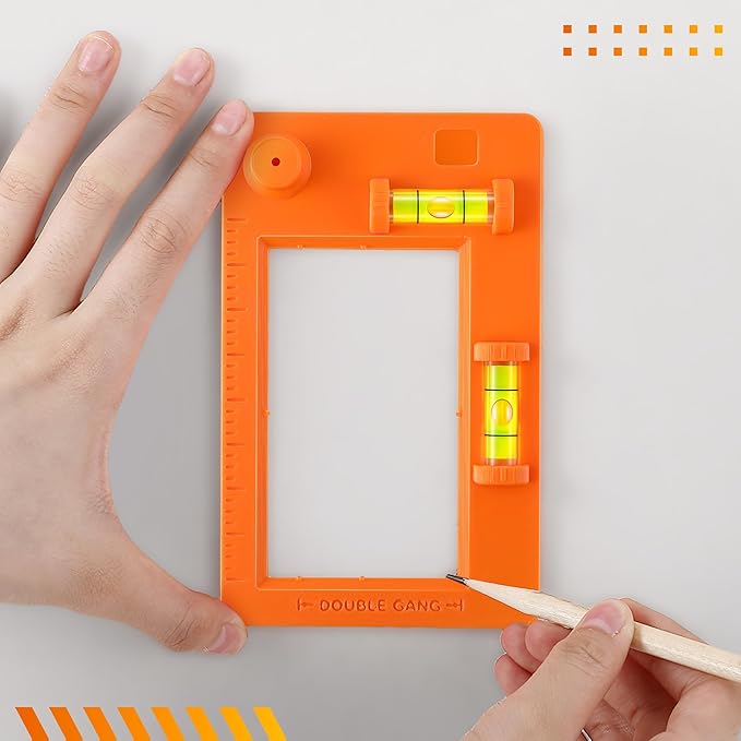 Low Voltage Mounting Bracket Template, Horizontal or Vertical Mounting Template for Single Gang and Double Gang Low Voltage Brackets, Easily Mark Out Cutouts(Orange)