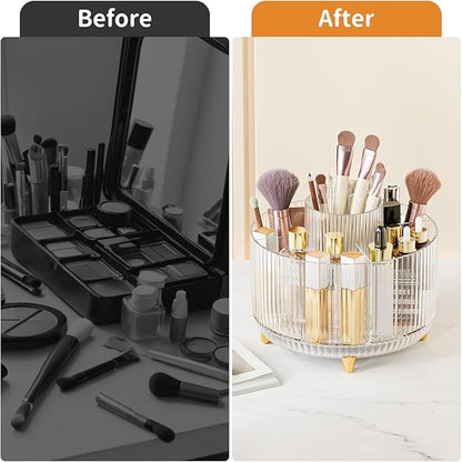 360° Rotate Makeup Brush Holder Organizer, Makeup Organizers Countertop, Makeup organization and Skincare Storage for Vanity, Desktop, Bathroom (Clear)