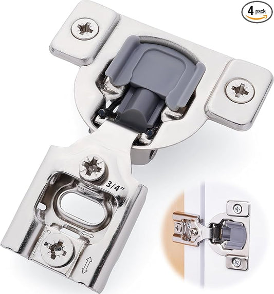Decobasics 4 Pack Soft Close Cabinet Hinges – 3/4" Overlay for Kitchen Cabinet Doors, Face Frame Concealed Hidden Hinges – Stainless Steel, Self-Closing with 3-Way Adjustment & Slow Close Damper