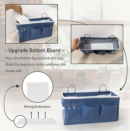 2pcs Large Wall Hanging Organizer Bag, Linen Fabric Door Hanging Storage Baskets with Pockets, Waterproof Bin for Kitchen, Bedroom, Office, RV Camper (Blue)