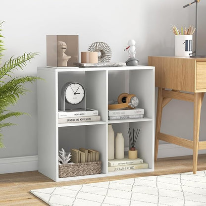 Giantex 4-Cube Bookcase, White Cubby Bookshelf w/Back Guardrail & Anti-Tipping Kits, 6-Tier Freestanding Storage Organizer with Shelves, Open Back Display Rack for Living Room, Bedroom, Study
