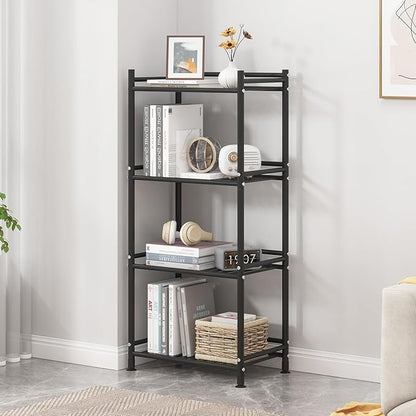 4 Tier Bathroom Storage Open Shelf Unit, Free-Standing Metal Corner Rack Shelving for Kitchen, Living Room, Hallway (Black, Wider 4 Tier)