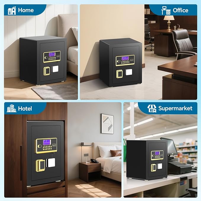 Anti-Theft Digital Safe Box with Fireproof Waterproof Bag, LED Light & Alarm System - Security Safe with Adjustable Shelf for Jewelry, Cash - for Home, Office, Hotel(0.8/1.0/1.3/1.53/2.5Cuft)