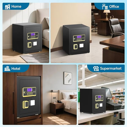 Anti-Theft Digital Safe Box with Fireproof Waterproof Bag, LED Light & Alarm System - Security Safe with Adjustable Shelf for Jewelry, Cash - for Home, Office, Hotel(0.8/1.0/1.3/1.53/2.5Cuft)