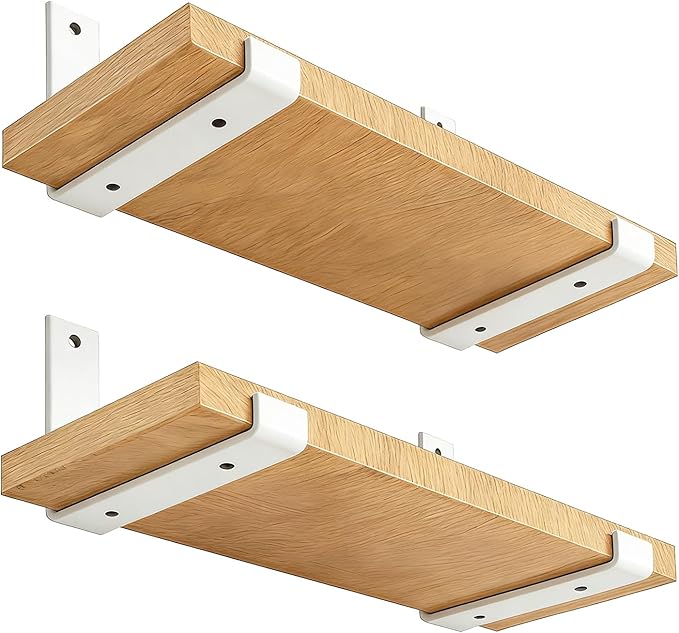Shelf Brackets 8 Inch 4PCS Heavy Duty White Wall Bracket with Lip for Floating Shelves Rustic Iron Metal Shelf Bracket for DIY Open Shelving Hardware Included