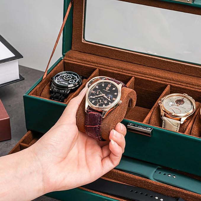 ProCase Watch Box, 6 Slot Watches Display Case with Drawer, Mens Watch Case with Glass Lid, 2-Layer Mens Jewelry Organizer Storage Holder, Birthday Valentine Gifts for Men -6 Slot, MidnightGreen