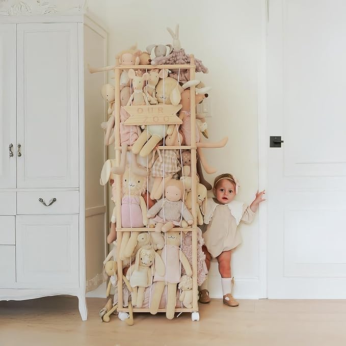 Mloong Stuffed Animal Storage, Wood Stuffed Animal Zoo Storage,Space Save Toy Organizer, Extra Large Capacity Plush Toy Cage,Stuffed Animal Holder,Gift for Nursery Playroom Kidroom Bedroom-54 inch