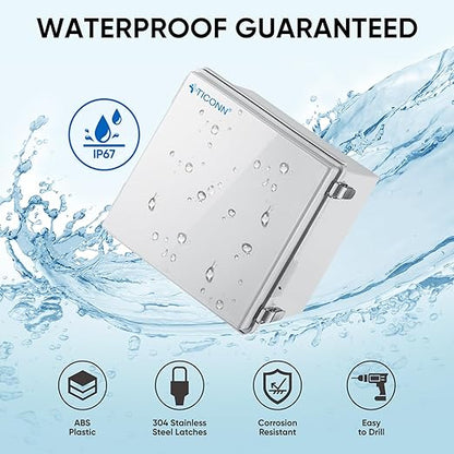 TICONN Outdoor Electrical Box Waterproof, Junction Box IP67 ABS Plastic Enclosure with Hinged Cover with Mounting Plate, Wall Brackets, Cable Glands (Off-White, 11.8"x11.8"x7.1")