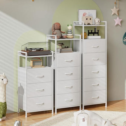 Somdot Tall Dresser for Bedroom,5 Drawers Nightstand Vertical Storage Tower Unit, Night Stand Furniture with Fabric Drawer Organizer in Bedside Hallway, Entryway, Nursery, Closet