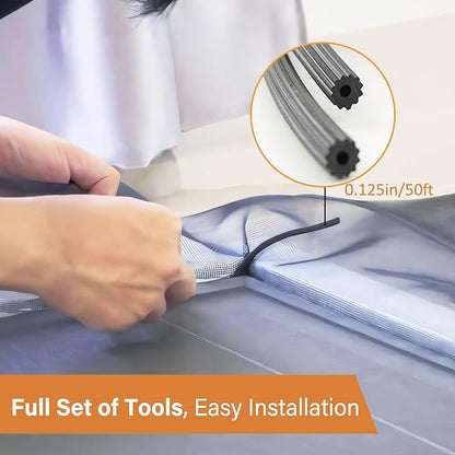 Window Screen Replacement Kit Width:59in Length:158 Fiberglass|Includes Full Set of Tools | Suitable for Windows, Screen Doors, and Courtyards | UV Resistant and Durable | Easy to Install