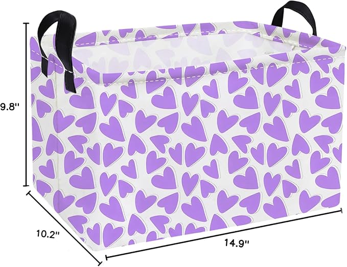 Essme Rectangular Valentine's Day Basket,Heart Storage Bins Organizer with Handles for Girls Room Decor, Gift Basket,Shelf Basket.(Purple heart)