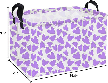 Essme Rectangular Valentine's Day Basket,Heart Storage Bins Organizer with Handles for Girls Room Decor, Gift Basket,Shelf Basket.(Purple heart)