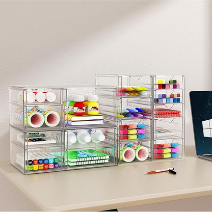 Acrylic Makeup Organizer with 31 Drawers, 6 Pack Clear Storage Drawers, Bathroom Makeup Organizer for Palettes, Cosmetic, and Beauty Supplies,Ideal for Vanity, Cabinet,Desk Organization