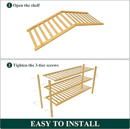 Smiry Bamboo Shoe Rack for Closet, 3 Tier Long Wooden Stackable Shoe Organizer, Free Standing Shoes Storage Shelf for Entryway, Front Door Entrance, Natural