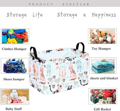 KUNRO Rectangle Cat Pattern Storage Basket Gift Shelf Basket Storage Bin, Nursery Basket Organizer Box for With Handles for Room Deco