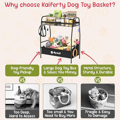 Large Dog Toy basket, Toy Box for Dogs, Pet Toys Bin Dog Metal Wire Basket for Toys, Food Storage, Storage Organizer Chest Storage, Toy Box for Living Room Area (Black)