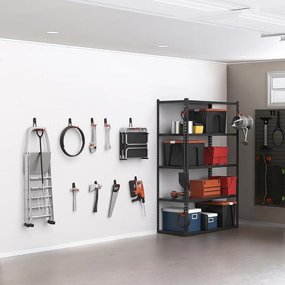 WALMANN 12 PCS Garage Storage Hooks, Wall Mount Utility Hooks for Tools, Ladders, Cords, Folding Chairs, Shovels and Rakes, Shelving Hooks for Keyhole Shelving Units
