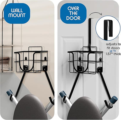 Set of 3 Ironing Board Holder Wall Mount & Over The Door Hanger, Laundry Room Ironing Board & Iron Hanger, Storage Caddy Iron Holder T&V Shaped Ironing Board Cover and Pad Set Full Size Iron Holder