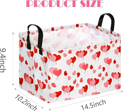 Empty Gift Basket for Girls Heart Print Storage Cube for Women, Closet Shelf Waterproof Organizer Bins with Handles Waterproof Nursery hamper Kids Toys Books Box Room Deco
