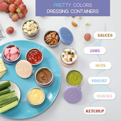 VITEVER [6 Pack] Salad Dressing Container To Go, 1.6 oz Small Condiment Containers with Lids, Reusable Stainless Steel Sauce Cups , Leakproof Silicone Lids for Lunch Bento Box, Picnic and Travel