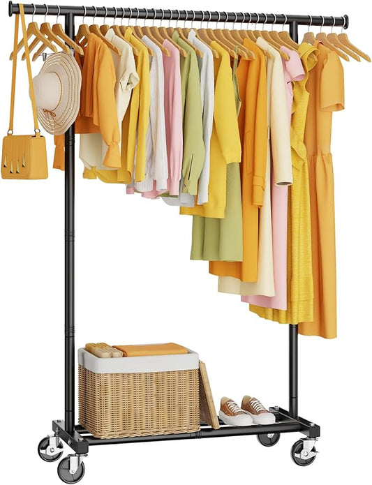 Clothes Rack, Clothing Rack for Hanging Clothes, Rolling Garment Rack Sturdy Coat Rack Portable Wardrobe Rack Metal Closet Rack for Bedroom Laundry Living Room, Black
