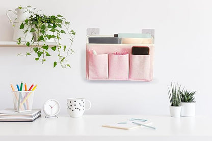 Wall Hanging Organizer Bag/Hanging Baskets with Large Mesh Compartment & 3 Pockets，Over the Door Hanging Organizer Space Saving Storage for Bedroom,RV Camper, Closet (Pink -1 Pack)