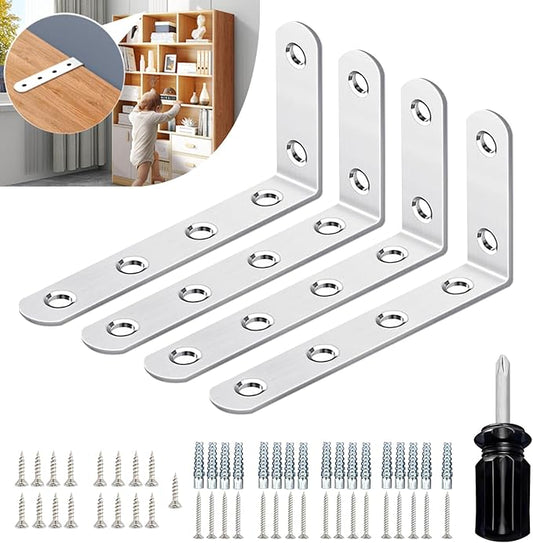 Anti-Tip Furniture Anchors for Baby Proofing – Heavy-Duty Wall Anchors to Secure Dresser, Bookshelf, Cabinet & Shelf (4 Items)
