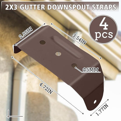 Shimeyao 8 Pcs Gutter Downspout Straps 2 x 3 Inch Downspout Pipe Clip Hidden Bracket, Aluminum Rain Gutter Straps for Secure Wall Mounting (Brown)
