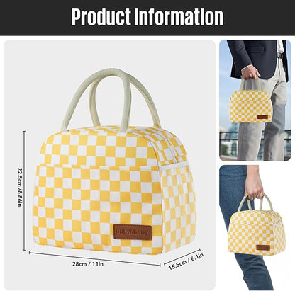 Lunch Bag Women/Men Lunch Box Women/Men (Yellow+White Checkerboard)