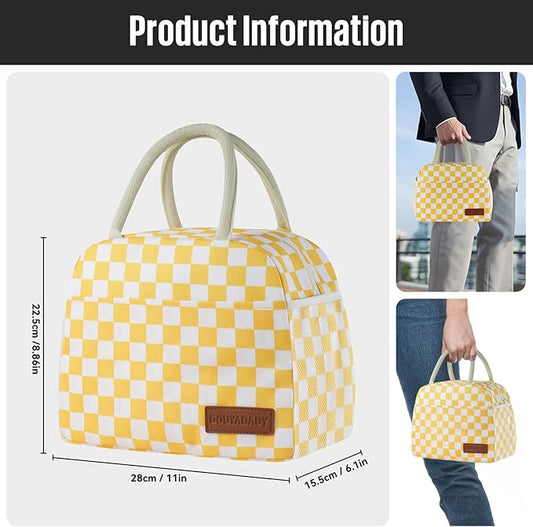 Lunch Bag Women/Men Lunch Box Women/Men (Yellow+White Checkerboard)