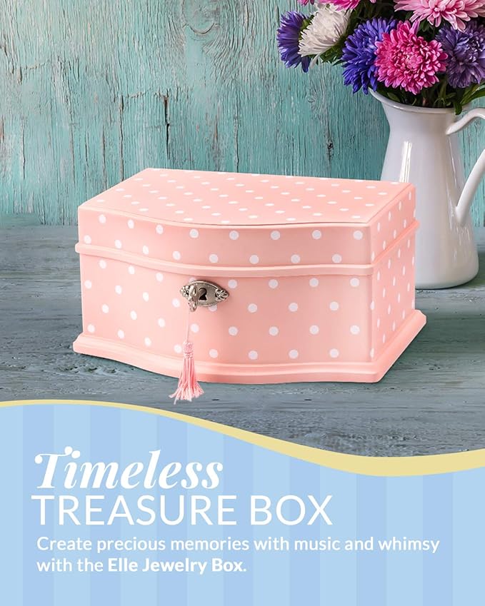 Elle Jewelry Box - Ballerina Jewelry Organizer and Swan Lake Wind-Up Music Box for Girls and Teens, Accessories and Keepsake Wooden Storage with Lock and Mirror, Charming Room Decor and Gift, Large