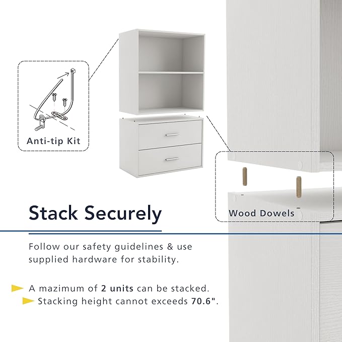 Homes: Inside + Out Apexa 2-Tier Cube Storage Organizer Shelves, Stackable Wood Bookcase Fits Cubby Bins for Organization, Dorm Teen Room Decor & Home Office, Steel Blue