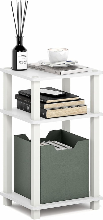 Furinno JUST Side Table, 3-Tier Open Shelf End Table, Toolless Assembly Night Stand, Bedside Table with Square Tube, for Living Room, Bedroom, White