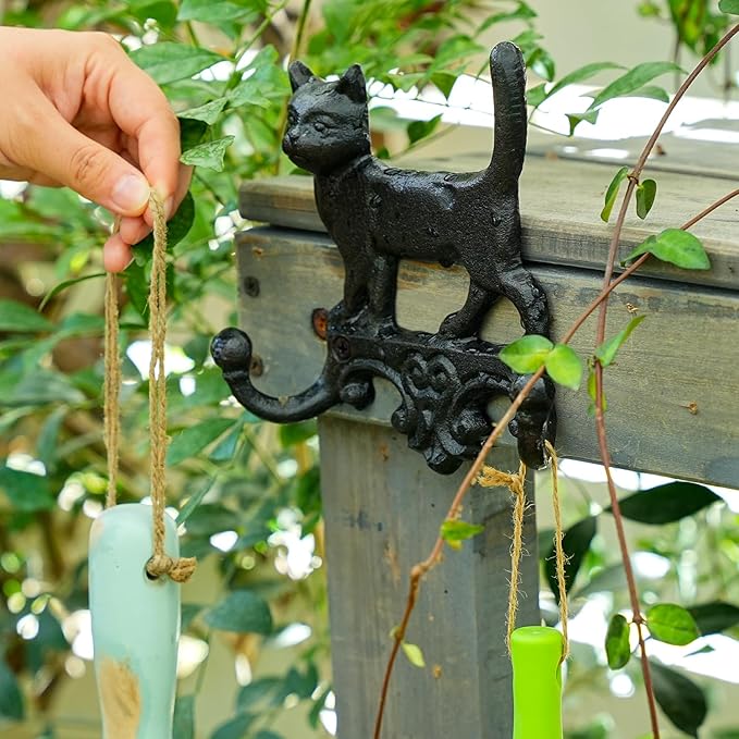 Sungmor Cast Iron Vintage Cat Wall Hooks, Decorative Wall Mounted Coat Hooks, Rustic Heavy Duty Double Hooks Cute Animal Key Hangers for Dog Leashes, Towels, Hats