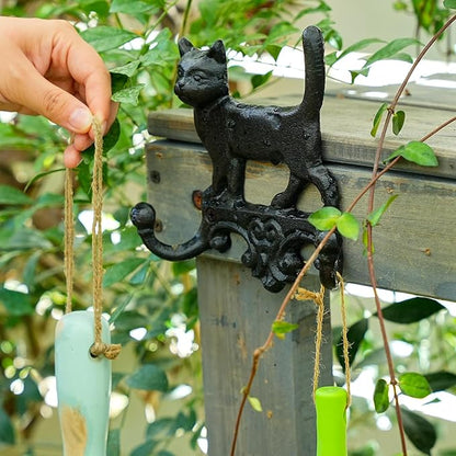 Sungmor Cast Iron Vintage Cat Wall Hooks, Decorative Wall Mounted Coat Hooks, Rustic Heavy Duty Double Hooks Cute Animal Key Hangers for Dog Leashes, Towels, Hats
