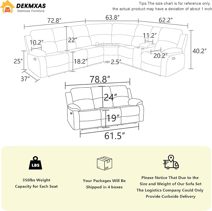 Recliner Sectional Sofa Set, Living Room Furniture Sets,Brown 4-Piece Corduroy Living Room Reclining Sectional Sofa Couch with Drop-Down Table/Cup Holder/Storage Console for Bedroom,Apartment