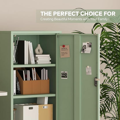Metal Cabinet Lockable Filling Cabinet Bathroom Storage Cabinet with 4 Tier Adjustable Shelves Green Locker for Home, School, Office, Pantry H49.21'' (Green)