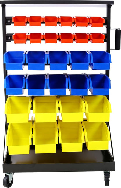 Montary 60 Parts Bin Shelving Storage Organizer with Locking Wheels, 6-Tier Dual-Sided Rolling Steel Shelf 350 lbs Capacity, for Shop Garage and Home