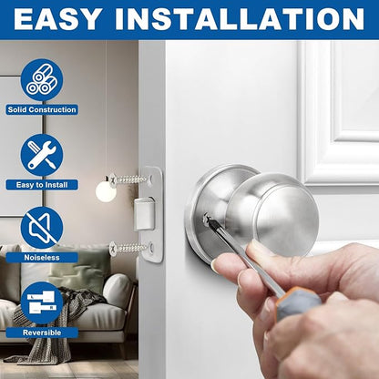 Sopoby Brushed Nickel Door Knob, 8 Pack Round Keyless Doorknobs Interior/Exterior Lockset, Passage Door Knobs for Bedroom/Bathroom, Modern Design Door Hardware