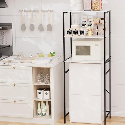 Mini Fridge Shelf Mini Fridge and Microwave Stand Over Mini Fridge Storage Rack 3 Tier Microwave and Fridge Stand Suitable for Dorm, Kitchens, Offices, Marble