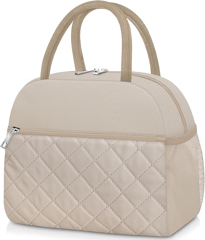 Lunch Box for Women Adult Men Insulated Cute Quilted Lunch Bag Women Reusable Large Lunch Tote Bag Leakproof Simple Cooler Bag for Work Office Picnic Beach or Travel