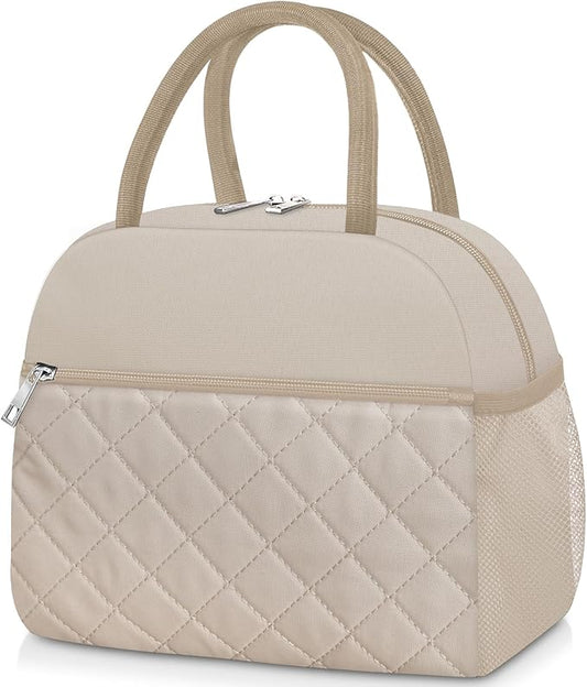 Lunch Box for Women Adult Men Insulated Cute Quilted Lunch Bag Women Reusable Large Lunch Tote Bag Leakproof Simple Cooler Bag for Work Office Picnic Beach or Travel