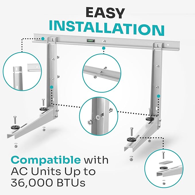 Heavy-Duty Outdoor Mini Split Wall Mount Bracket 9000 - 36000 BTU | Weatherproof Mini Split Mounting Bracket | Includes Drill Bit & Anti-Vibration Pads | Max 550lb Capacity
